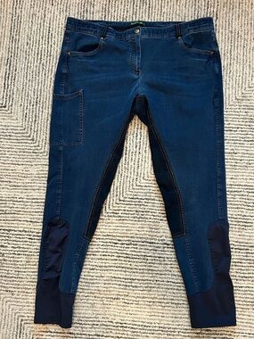 Dublin Ladies Shona Denim Riding Pants Suede 18/36 Horse equestrian Knee Patch